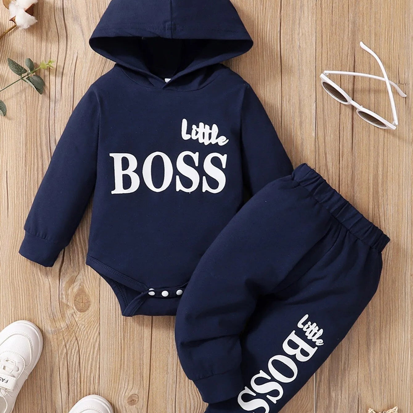 0-2 Years Newborn Baby Boy Hooded Suit 2Pcs Set Long Sleeve Letter Bodysuit+Pants Toddler Boy Autumn Sport Style Sweatsuit