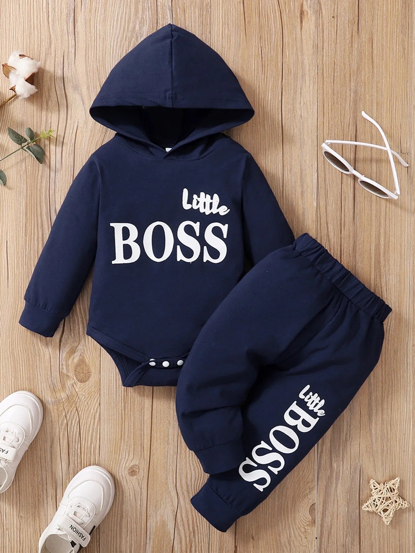 0-2 Years Newborn Baby Boy Hooded Suit 2Pcs Set Long Sleeve Letter Bodysuit+Pants Toddler Boy Autumn Sport Style Sweatsuit Basso & Brooke