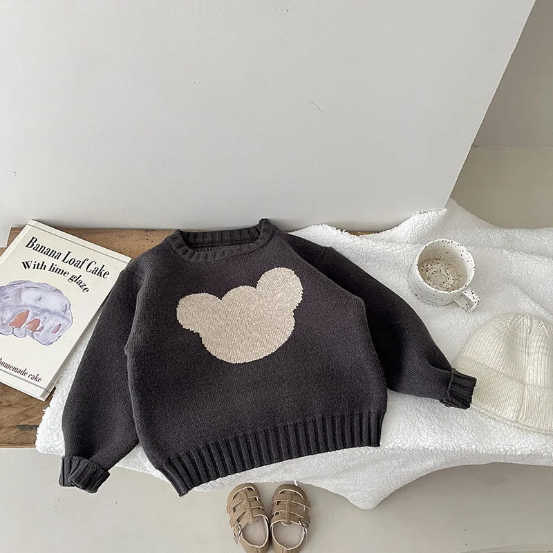 0-3y Boy Fashion Cute Sweater Newborn Baby Girl Cartoon Bear Knitted Tops Kids Autumn Winter Pullover Sweaters Toddler Clothes black