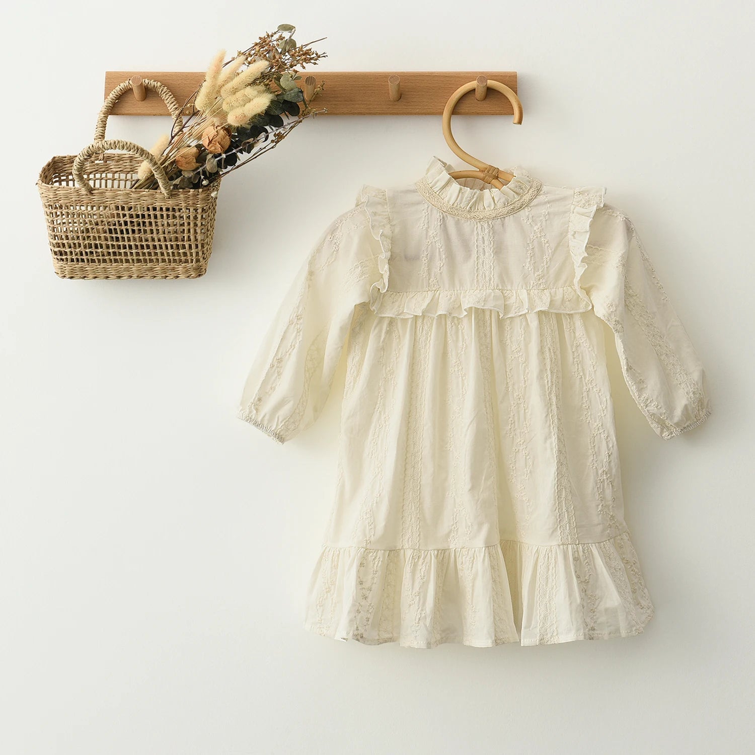 0-6Y Lace Princess Girl Dress Solid White Baby Long Sleeve Dress Toddler Infant Girl Clothes Kids Outfits