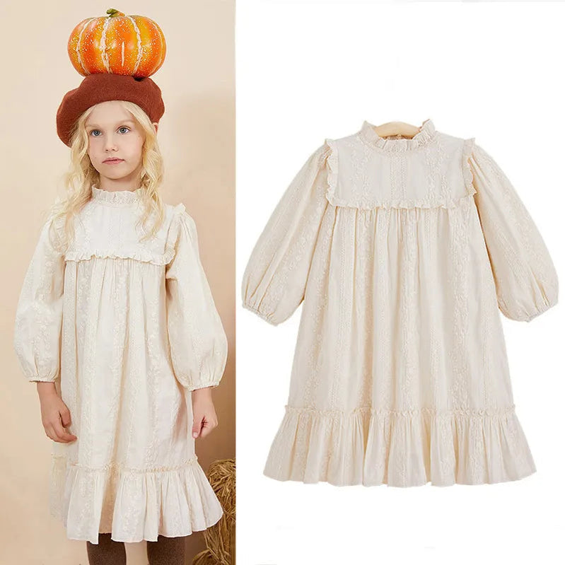 0-6Y Lace Princess Girl Dress Solid White Baby Long Sleeve Dress Toddler Infant Girl Clothes Kids Outfits Basso & Brooke