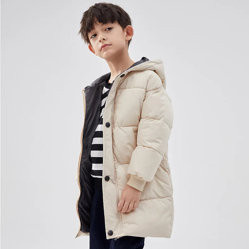 1-12Y Winter Kids Down Waterproof Jacket Boys Girls Solid Warm Parka Coat Cold Protection Hooded Cotton Windbreaker Outerwear