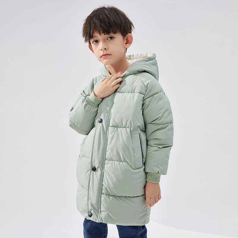 1-12Y Winter Kids Down Waterproof Jacket Boys Girls Solid Warm Parka Coat Cold Protection Hooded Cotton Windbreaker Outerwear