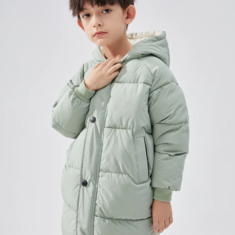 1-12Y Winter Kids Down Waterproof Jacket Boys Girls Solid Warm Parka Coat Cold Protection Hooded Cotton Windbreaker Outerwear green