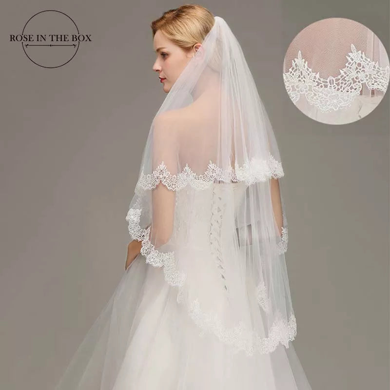 1.5 Meters Two Layers Soft Tulle Ivory Lace Edge Short Wedding Bridal Veils With Comb Wedding Accessories
