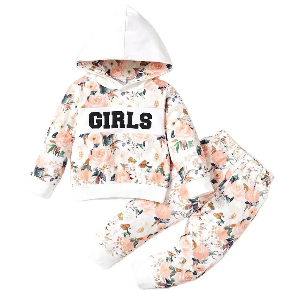 1-5 Years Kids Girl 2PCS Clothes Set Flower Print Hoodie Long Sleeve Top+Pant Autumn& Winter Warm Outfit for Girl Daily Wear 222205162-1