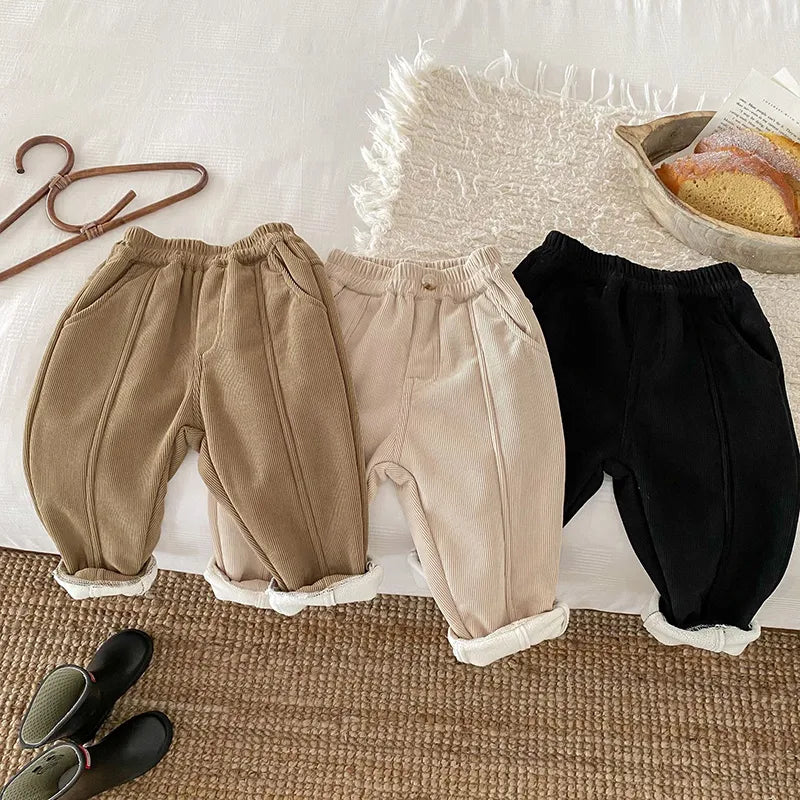 1-6Y Winter Warm Kids Pants Fur Lining Corduroy Fleece Boys Trousers Outerwear Clothing