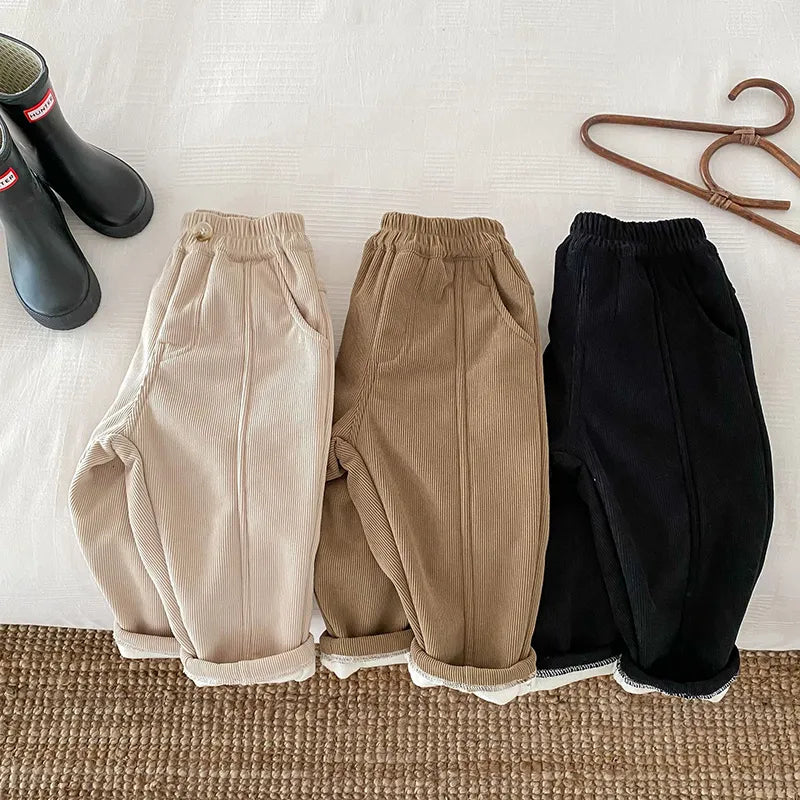 1-6Y Winter Warm Kids Pants Fur Lining Corduroy Fleece Boys Trousers Outerwear Clothing