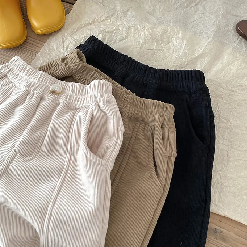 1-6Y Winter Warm Kids Pants Fur Lining Corduroy Fleece Boys Trousers Outerwear Clothing