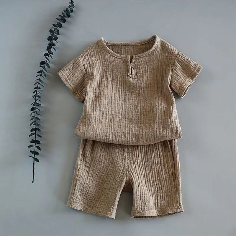 1 to 8 Years 2PCS/Set Cotton And Linen Retro Kids Children Clothes Suits Boys Girls Clothing Sets Baby Girls Clothes Brown