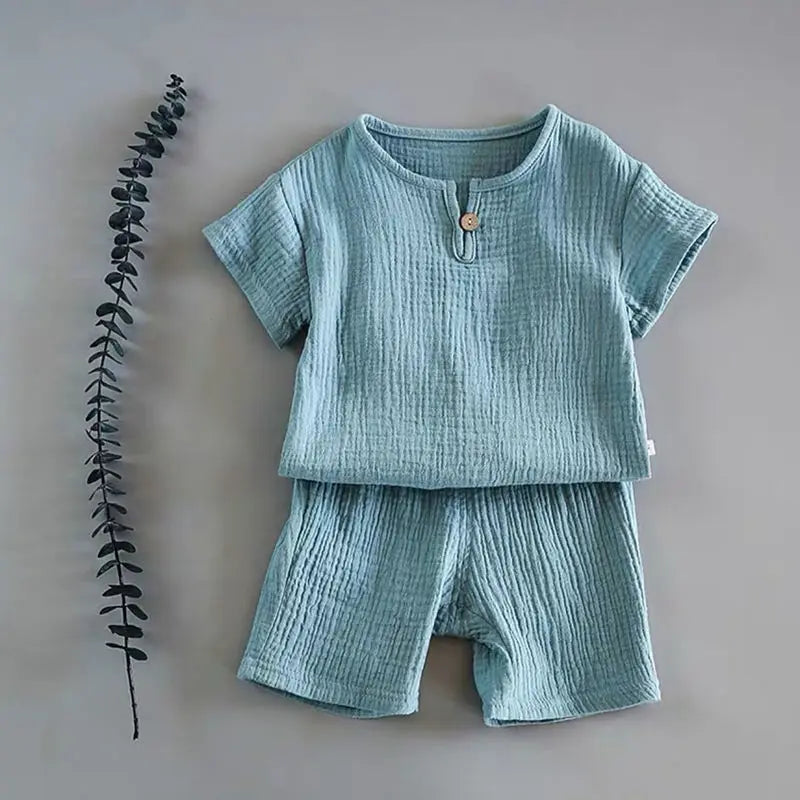1 to 8 Years 2PCS/Set Cotton And Linen Retro Kids Children Clothes Suits Boys Girls Clothing Sets Baby Girls Clothes Blue