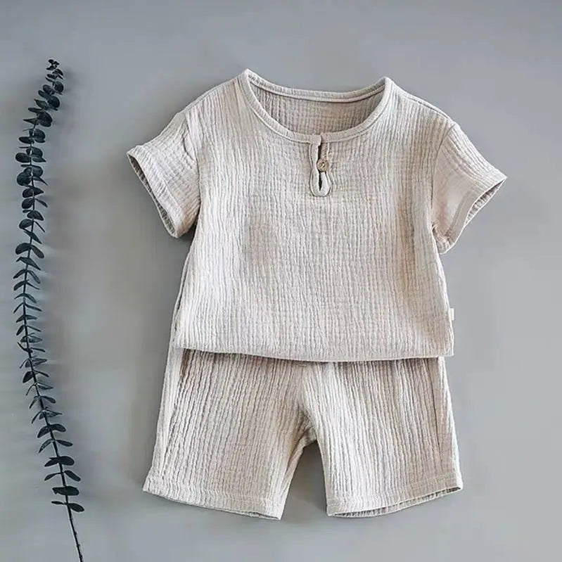 1 to 8 Years 2PCS/Set Cotton And Linen Retro Kids Children Clothes Suits Boys Girls Clothing Sets Baby Girls Clothes Light Grey