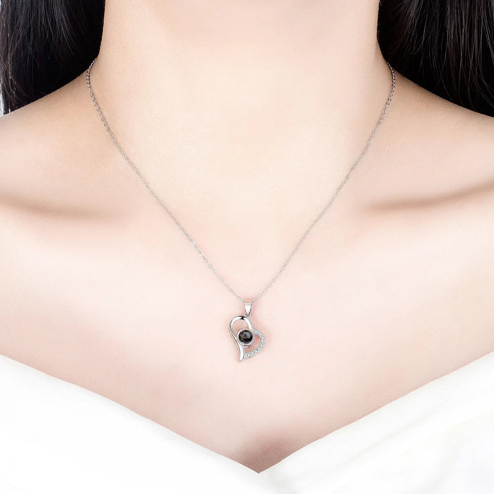 100 Languages I Love You Projection Heart Necklace With Rotating Rose Gift Box Hot Jewelry Set For Women Christmas Gifts