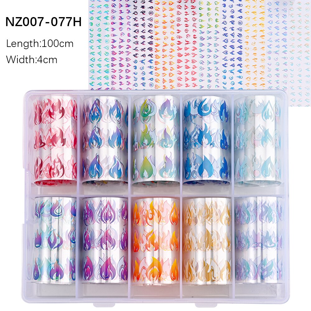 100 Patterns Animal Nail Foils 10ROLLS BOXED Transfer Paper Stickers Sliders DIY Water Marble Boxed Nail Foil NZ-1H 63