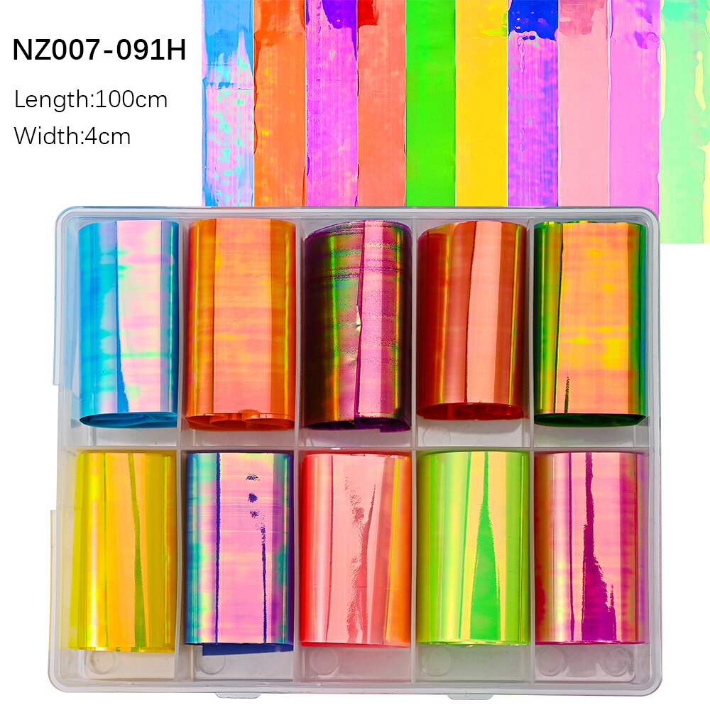 100 Patterns Animal Nail Foils 10ROLLS BOXED Transfer Paper Stickers Sliders DIY Water Marble Boxed Nail Foil NZ-1H 12