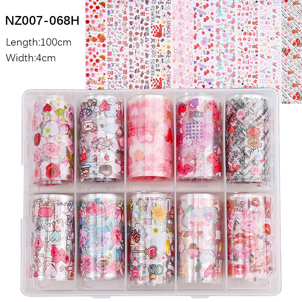 100 Patterns Animal Nail Foils 10ROLLS BOXED Transfer Paper Stickers Sliders DIY Water Marble Boxed Nail Foil NZ-1H 54