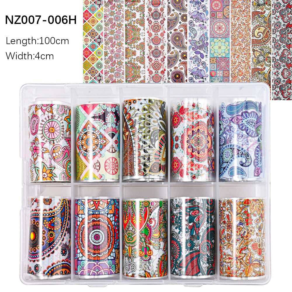100 Patterns Animal Nail Foils 10ROLLS BOXED Transfer Paper Stickers Sliders DIY Water Marble Boxed Nail Foil NZ-1H 16