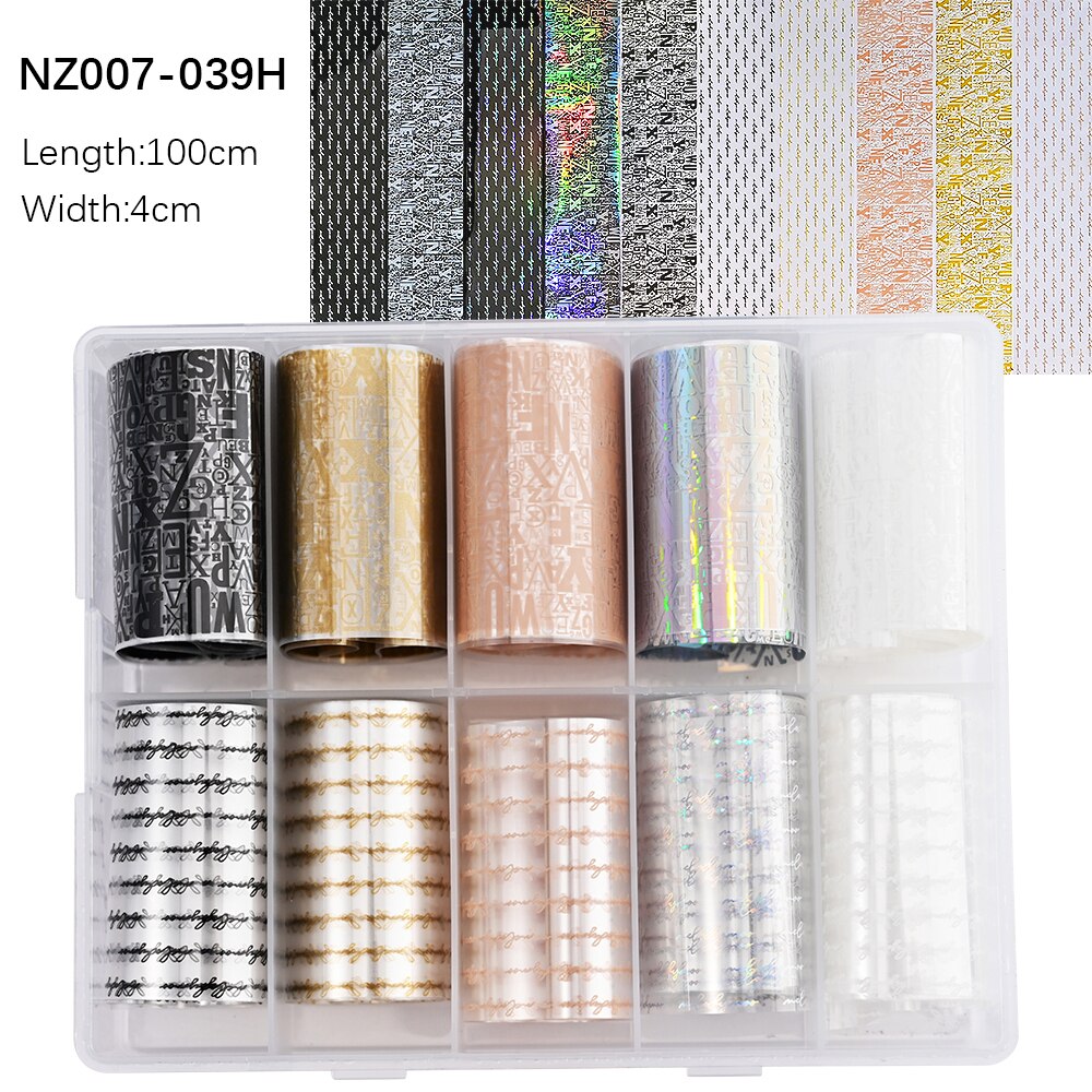 100 Patterns Animal Nail Foils 10ROLLS BOXED Transfer Paper Stickers Sliders DIY Water Marble Boxed Nail Foil NZ-1H 6
