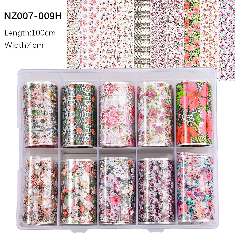 100 Patterns Animal Nail Foils 10ROLLS BOXED Transfer Paper Stickers Sliders DIY Water Marble Boxed Nail Foil NZ-1H 19