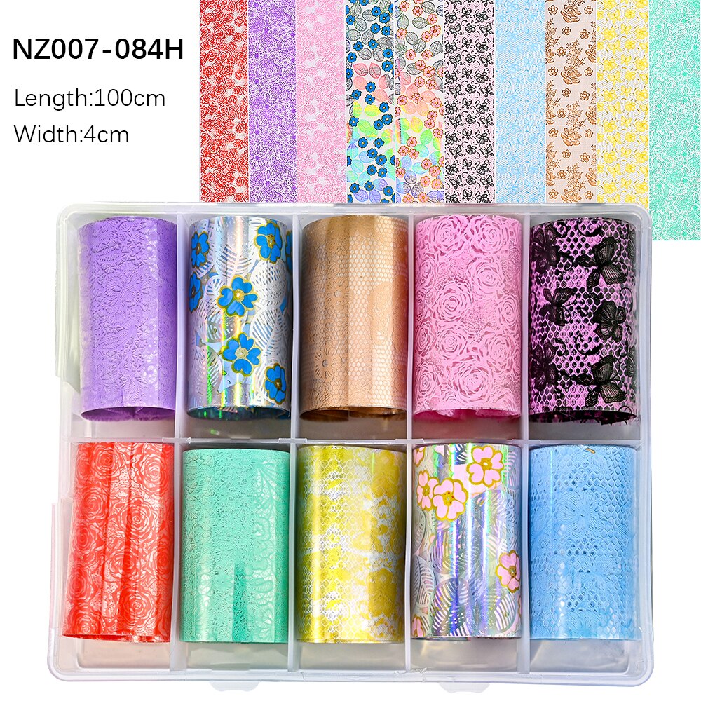 100 Patterns Animal Nail Foils 10ROLLS BOXED Transfer Paper Stickers Sliders DIY Water Marble Boxed Nail Foil NZ-1H 89