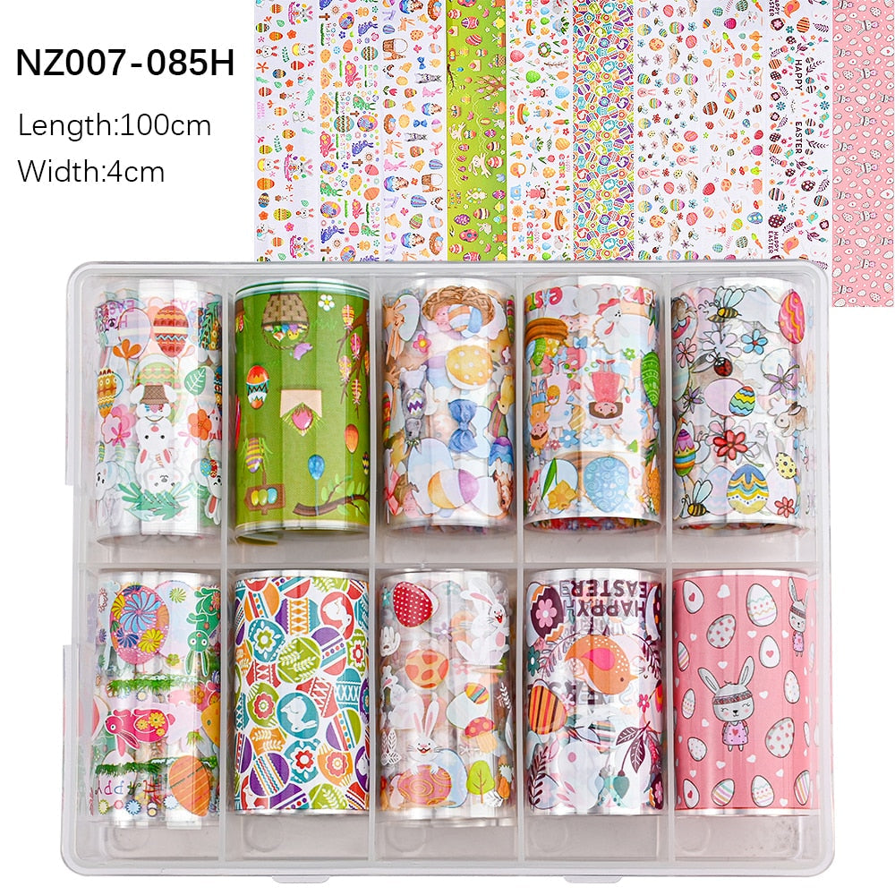 100 Patterns Animal Nail Foils 10ROLLS BOXED Transfer Paper Stickers Sliders DIY Water Marble Boxed Nail Foil NZ-1H 67