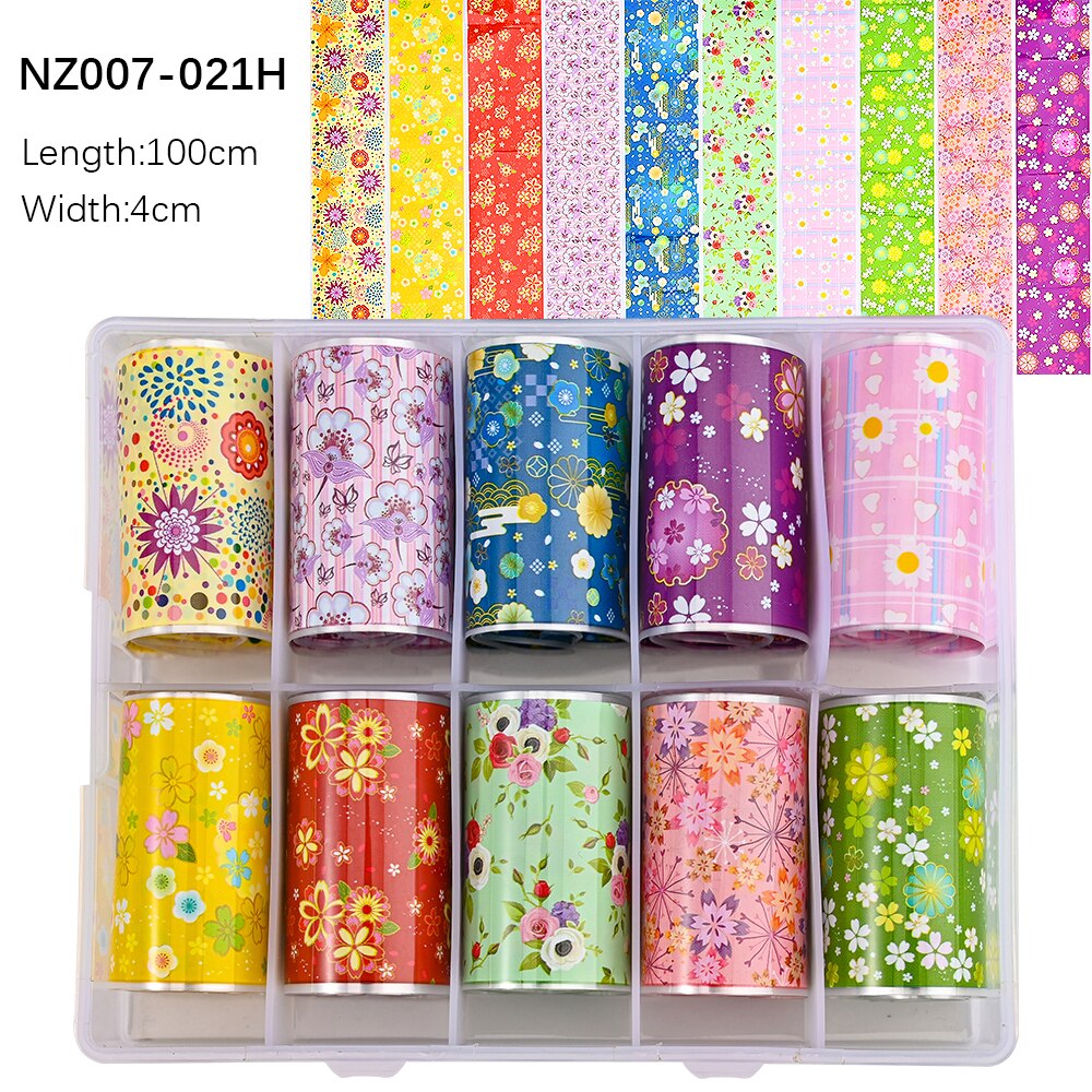 100 Patterns Animal Nail Foils 10ROLLS BOXED Transfer Paper Stickers Sliders DIY Water Marble Boxed Nail Foil NZ-1H 77