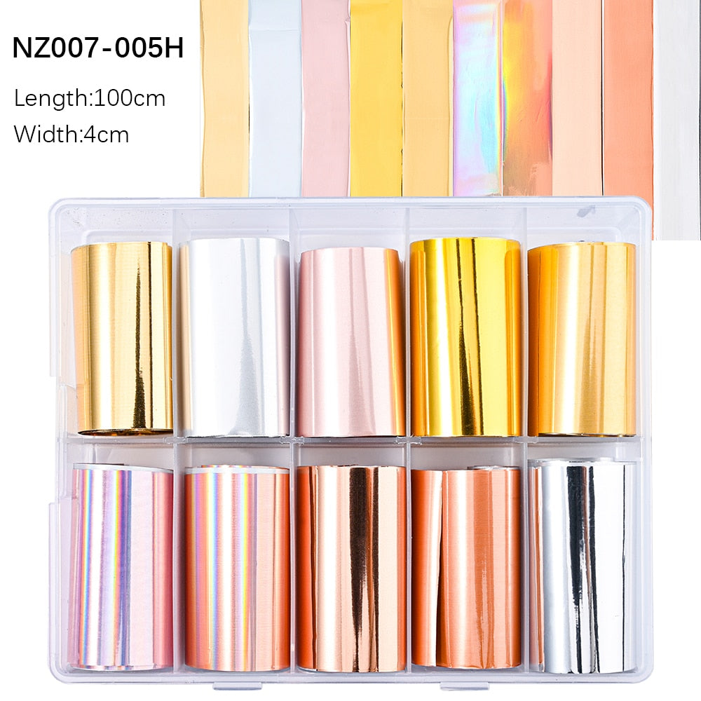 100 Patterns Animal Nail Foils 10ROLLS BOXED Transfer Paper Stickers Sliders DIY Water Marble Boxed Nail Foil NZ-1H 1