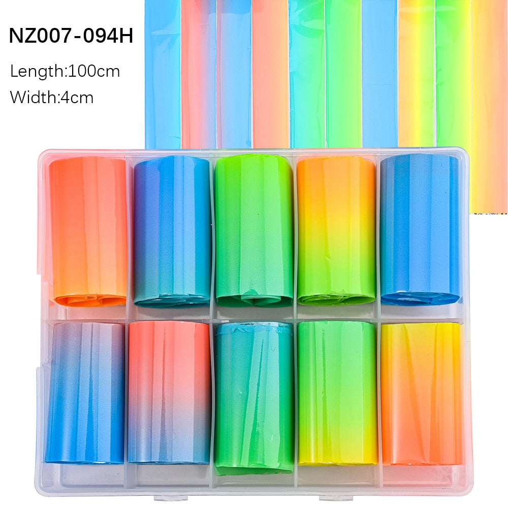 100 Patterns Animal Nail Foils 10ROLLS BOXED Transfer Paper Stickers Sliders DIY Water Marble Boxed Nail Foil NZ-1H 90