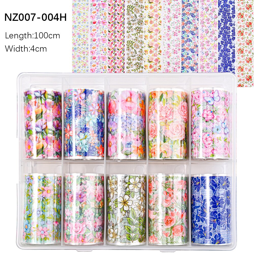 100 Patterns Animal Nail Foils 10ROLLS BOXED Transfer Paper Stickers Sliders DIY Water Marble Boxed Nail Foil NZ-1H 15
