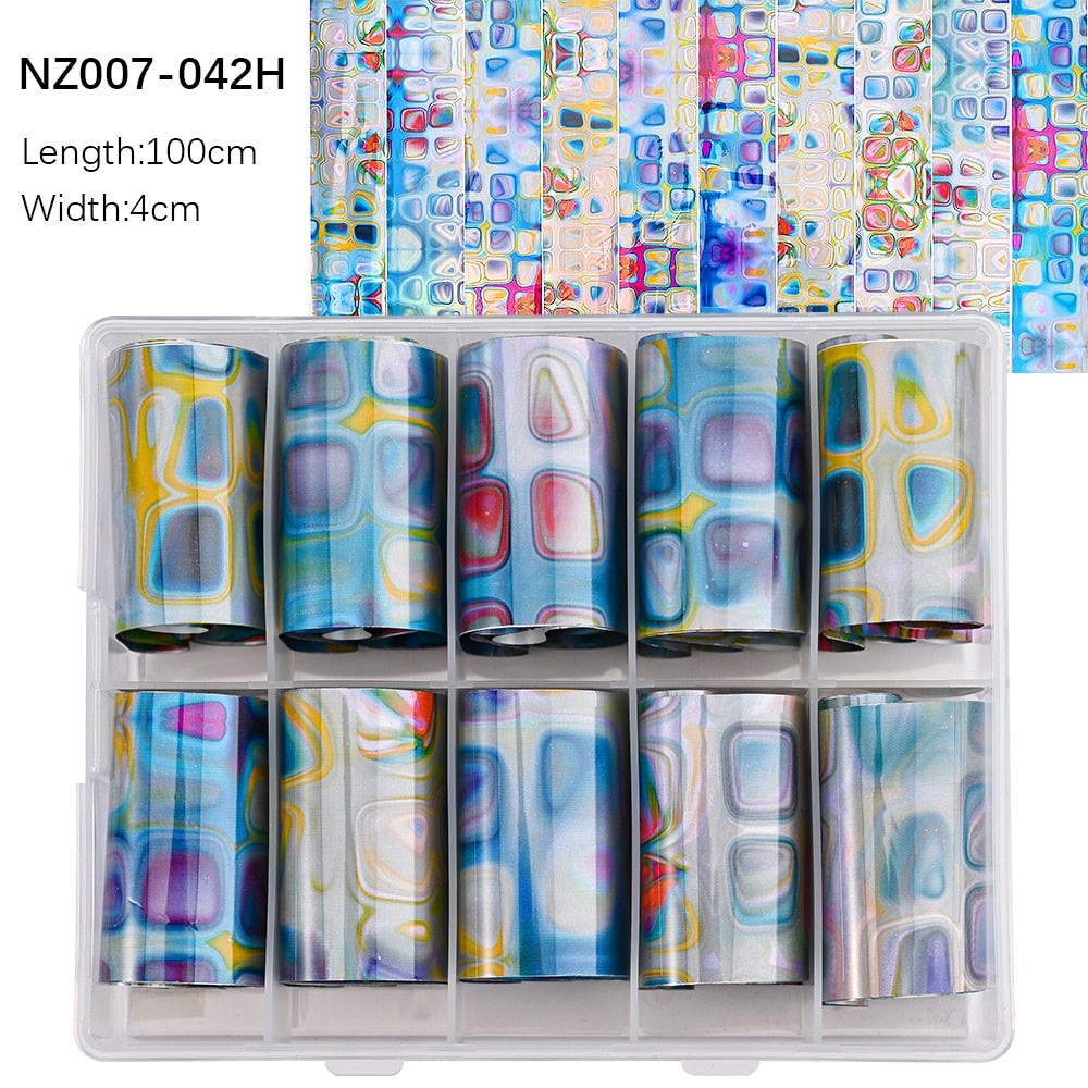 100 Patterns Animal Nail Foils 10ROLLS BOXED Transfer Paper Stickers Sliders DIY Water Marble Boxed Nail Foil NZ-1H 36