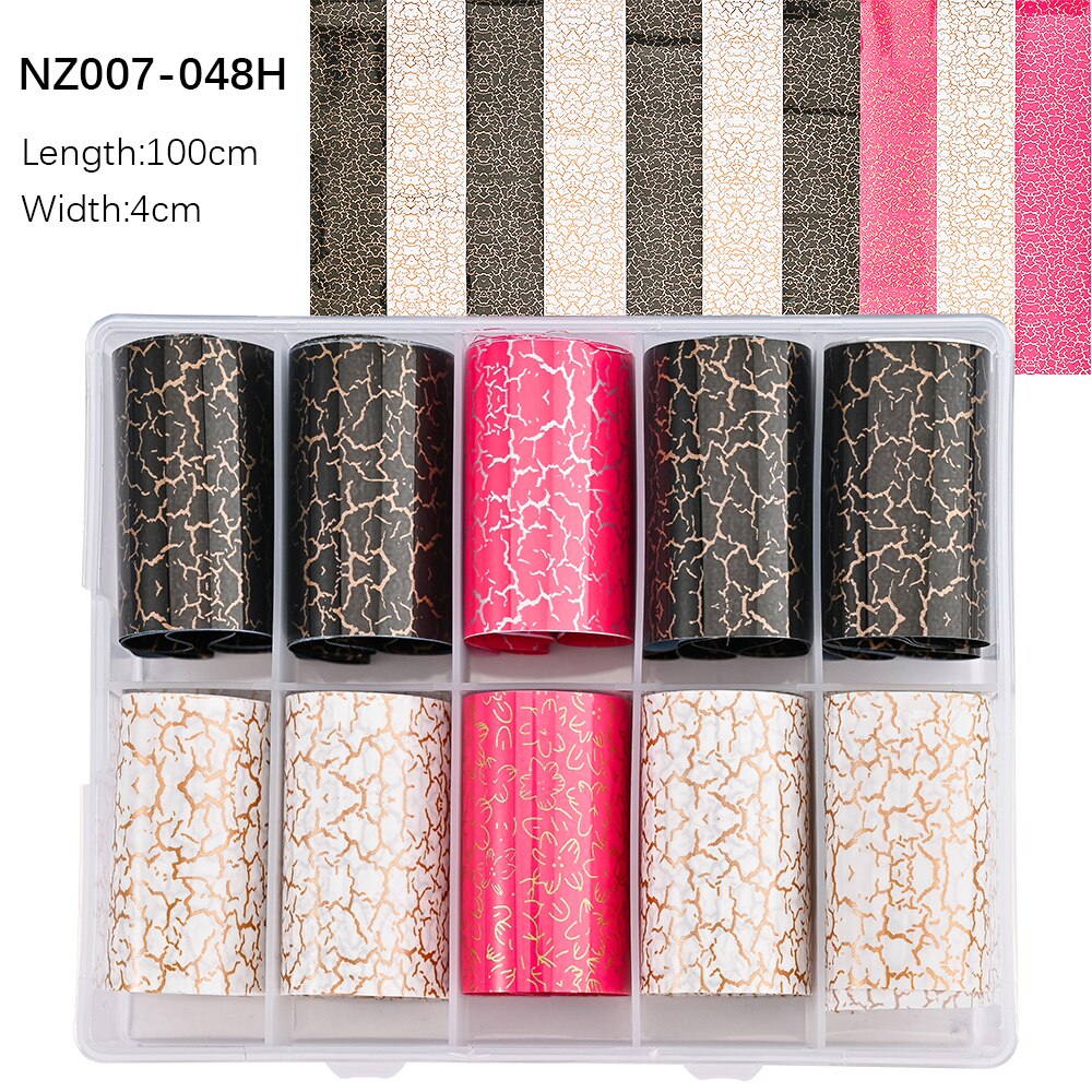 100 Patterns Animal Nail Foils 10ROLLS BOXED Transfer Paper Stickers Sliders DIY Water Marble Boxed Nail Foil NZ-1H 41