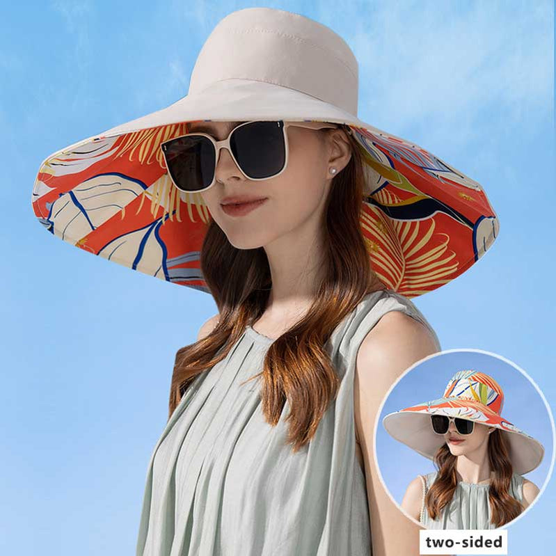18cm Large Brim Women Sun Hat Luxury Double Sided Wearable Plant Printing Cotton Bucket Cap Light Breathable Summer Top Hat Basso & Brooke
