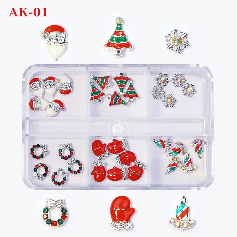 1Box Nail Art Rhinestones Crystal Glass Gems Decorations 3D Alloy Heart Nail Charms Luxury Nail Diamonds DIY Nail Supply Jewelry AK01