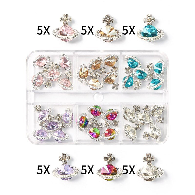 1Box Nail Art Rhinestones Crystal Glass Gems Decorations 3D Alloy Heart Nail Charms Luxury Nail Diamonds DIY Nail Supply Jewelry XZCR-18