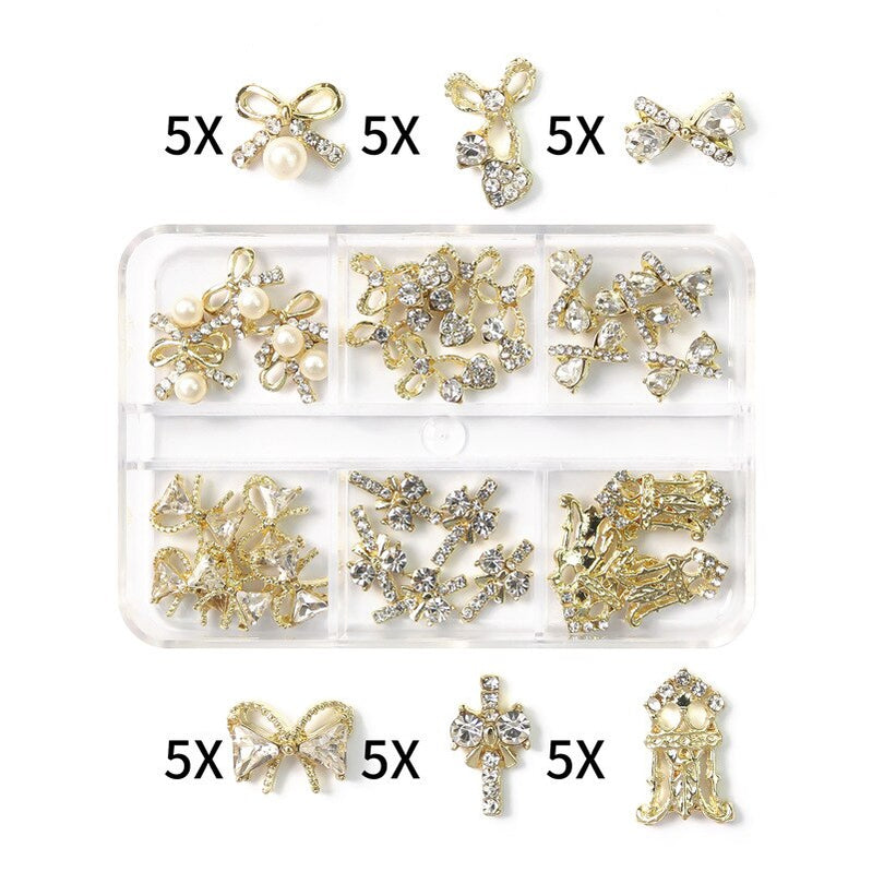 1Box Nail Art Rhinestones Crystal Glass Gems Decorations 3D Alloy Heart Nail Charms Luxury Nail Diamonds DIY Nail Supply Jewelry XZCR-16