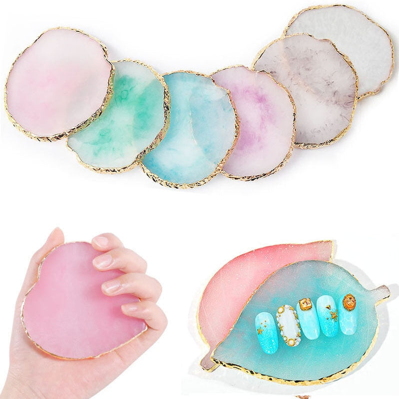 1PC Round Resin Agate Stone Nail Art Palette False Nail Tips Mixing Color Drawing Pallet Gel Polish Display Shelf Manicure Tool Basso & Brooke
