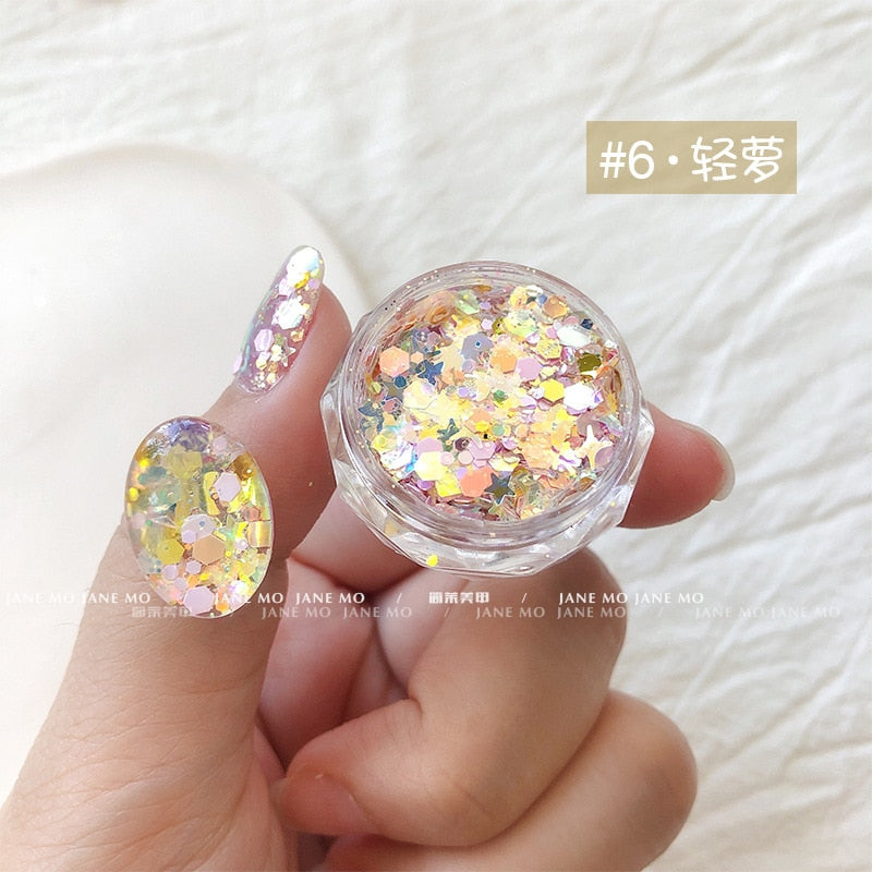 1Pc Shiny Mermaid Glitter Nail Hexagon Sequins Holographic Flakes Chunky Mixed Color DIY Manicure Decoration Design Accessories P7-6-0.5g