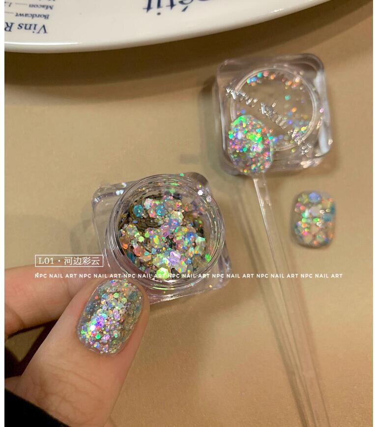 1Pc Shiny Mermaid Glitter Nail Hexagon Sequins Holographic Flakes Chunky Mixed Color DIY Manicure Decoration Design Accessories MT200-1