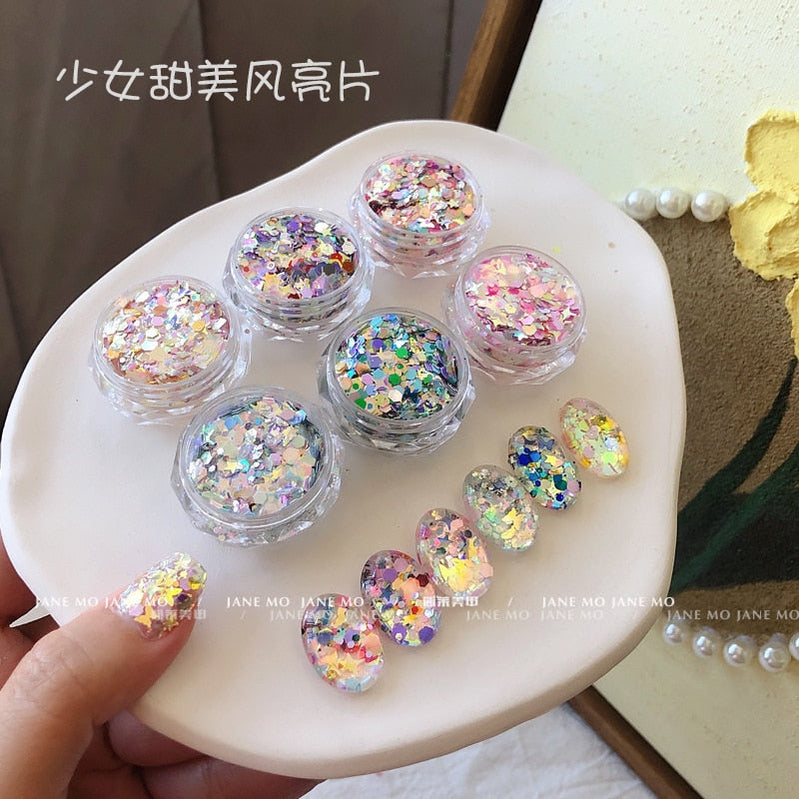 1Pc Shiny Mermaid Glitter Nail Hexagon Sequins Holographic Flakes Chunky Mixed Color DIY Manicure Decoration Design Accessories