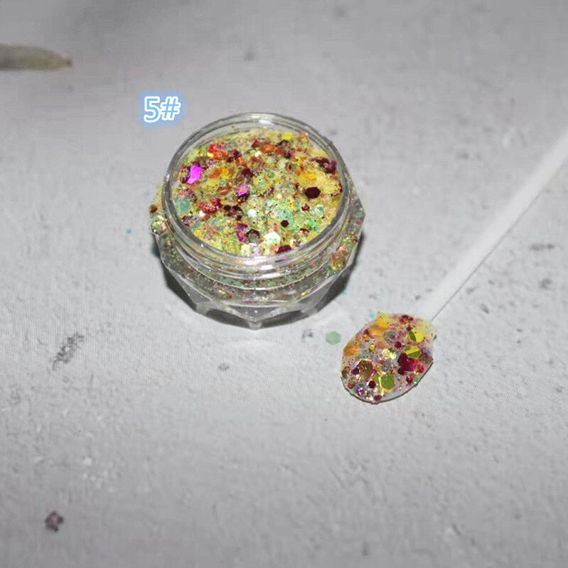 1Pc Shiny Mermaid Glitter Nail Hexagon Sequins Holographic Flakes Chunky Mixed Color DIY Manicure Decoration Design Accessories PT0163-5