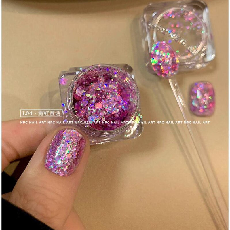 1Pc Shiny Mermaid Glitter Nail Hexagon Sequins Holographic Flakes Chunky Mixed Color DIY Manicure Decoration Design Accessories MT200-4