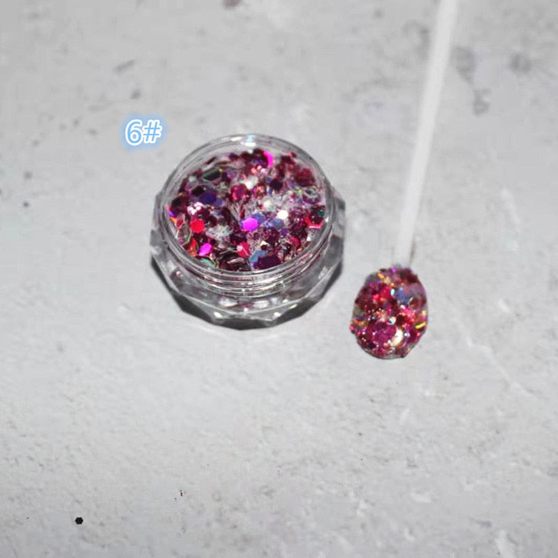 1Pc Shiny Mermaid Glitter Nail Hexagon Sequins Holographic Flakes Chunky Mixed Color DIY Manicure Decoration Design Accessories PT0163-6