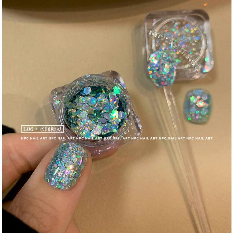 1Pc Shiny Mermaid Glitter Nail Hexagon Sequins Holographic Flakes Chunky Mixed Color DIY Manicure Decoration Design Accessories MT200-6