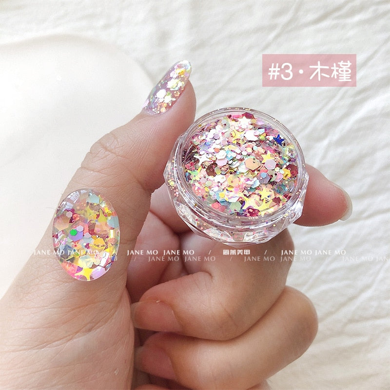 1Pc Shiny Mermaid Glitter Nail Hexagon Sequins Holographic Flakes Chunky Mixed Color DIY Manicure Decoration Design Accessories P7-3-0.5g