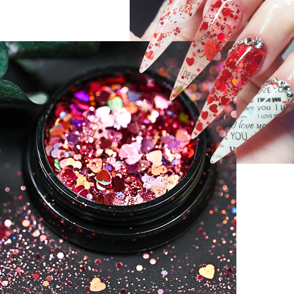 1Pc Shiny Mermaid Glitter Nail Hexagon Sequins Holographic Flakes Chunky Mixed Color DIY Manicure Decoration Design Accessories PT066-3