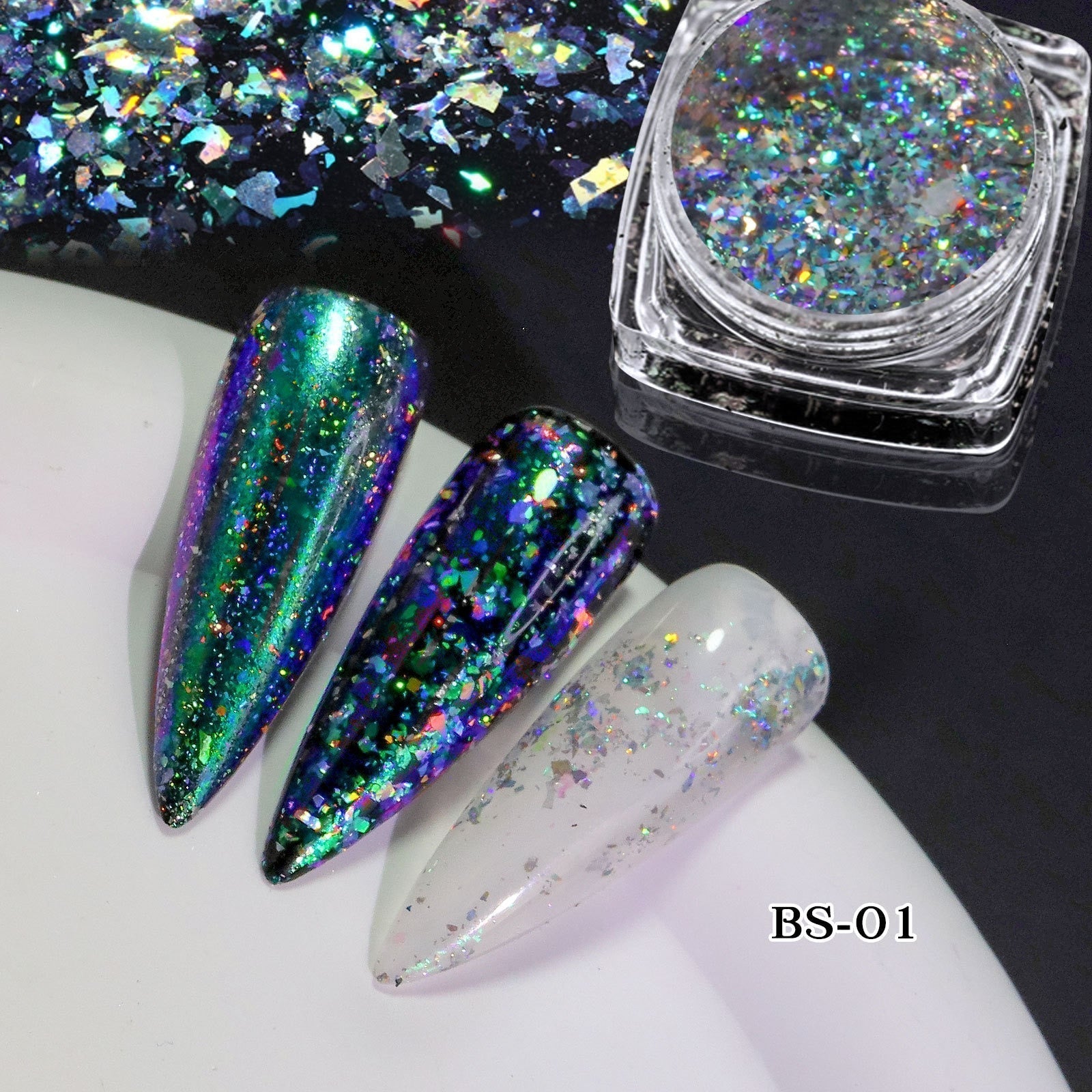 1Pc Shiny Mermaid Glitter Nail Hexagon Sequins Holographic Flakes Chunky Mixed Color DIY Manicure Decoration Design Accessories FT217-1