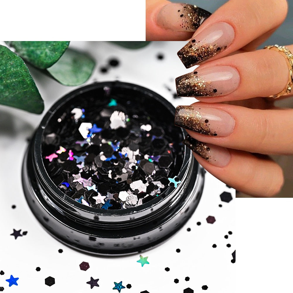 1Pc Shiny Mermaid Glitter Nail Hexagon Sequins Holographic Flakes Chunky Mixed Color DIY Manicure Decoration Design Accessories PT066-6