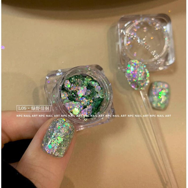 1Pc Shiny Mermaid Glitter Nail Hexagon Sequins Holographic Flakes Chunky Mixed Color DIY Manicure Decoration Design Accessories MT200-5