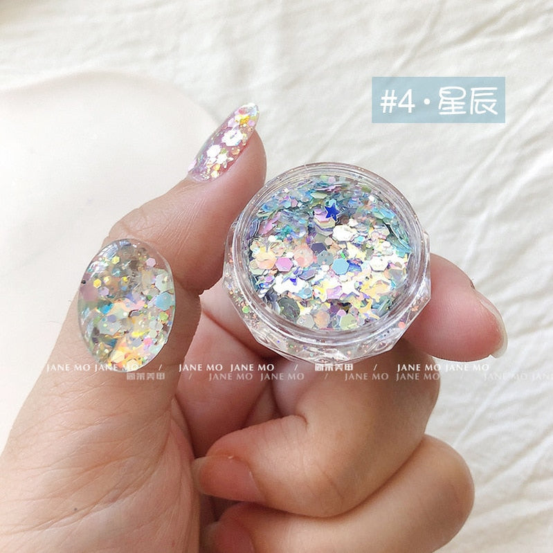1Pc Shiny Mermaid Glitter Nail Hexagon Sequins Holographic Flakes Chunky Mixed Color DIY Manicure Decoration Design Accessories P7-4-0.5g