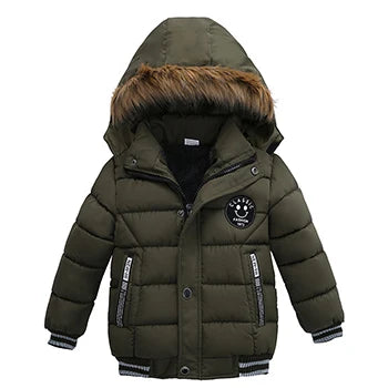 2-6 Years Autumn Winter Boys Jacket Warm Fur Collar Fashion Baby Girls Coat Hooded Zipper Outerwear Birthday Gift Kids Clothes As The Picture 4
